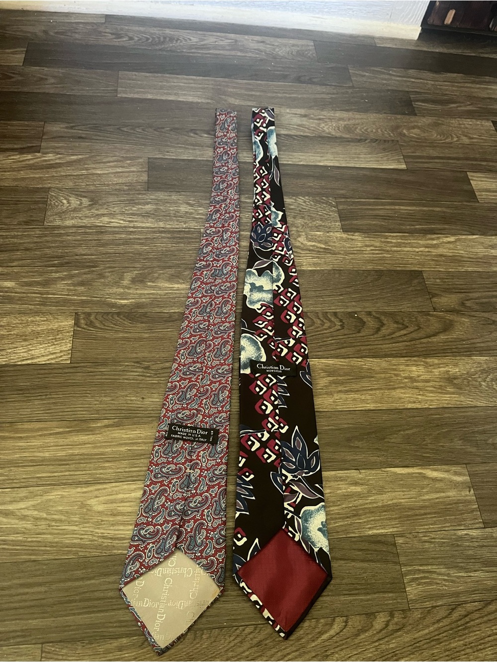 Dior Men’s Burgundy & Red Paisley and Floral Silk Tie Duo